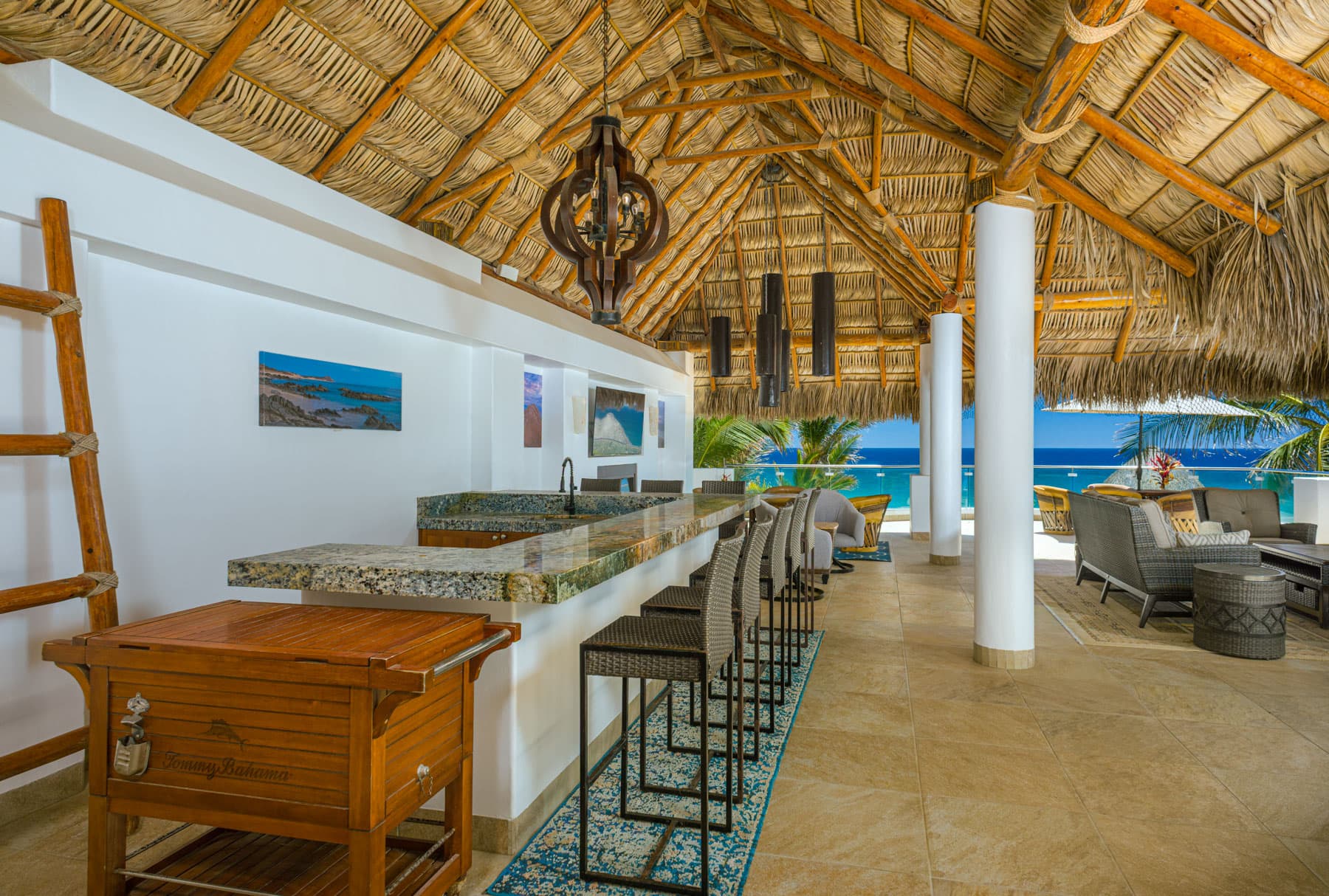 Open-air vacation rental terrace prepared for coastal guest stays